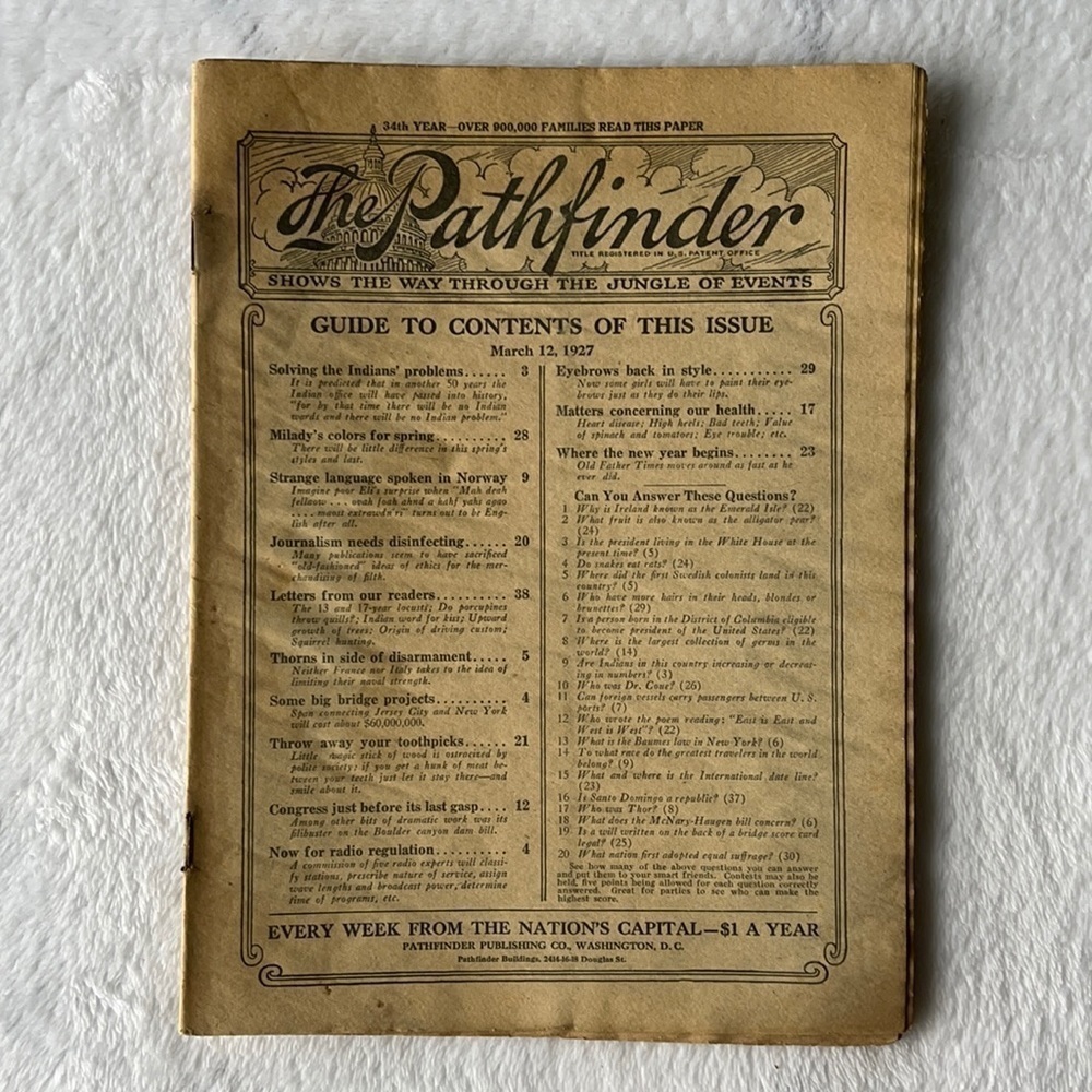 The Pathfinder Newspaper March 12 1927 Vintage
